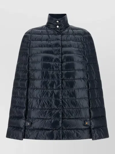 Herno Down Cape Jacket High Collar Design In Blue
