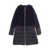 Herno Mixed Media Hooded Down Coat In Blue