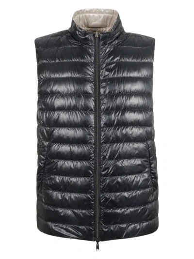 Herno Down-feather Reversible Gilet In Blue