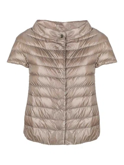 Herno Greta Iconico Cap Sleeve Quilted Down Jacket In Taupe