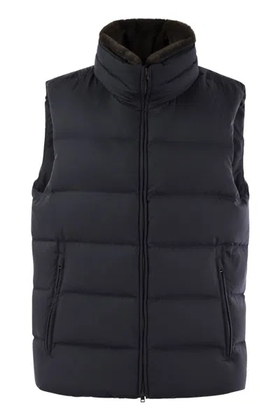 Herno Down-filled Waistcoat With Fur Insert In Navy Blue