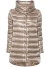 Herno Light Brown Amelia Midi Down Jacket In Metallic