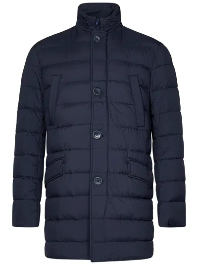 Herno Midnight Blue Polyester Down Jacket In Animal Print