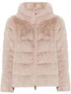 Herno Faux Fur Down Jacket With High Collar In Pink