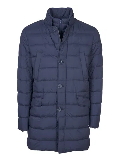 Herno Midnight Blue Polyester Down Jacket In Animal Print