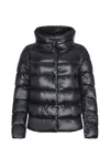 Herno Puffy Black Coat With Glossy Finish And High Collar In Blue
