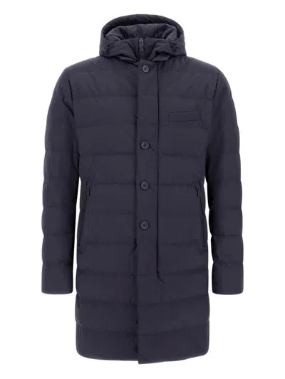 Herno Midnight Blue Polyester Down Jacket In Animal Print
