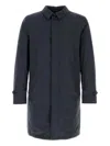 Herno Nylon Trench Coat With Back Vent And Pockets In Blue