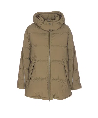 Herno Green Padded Down Jacket Frontal Zip Closure In Brown