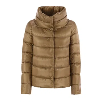Herno Down Jacket With Ring Collar In Camel