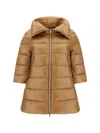 Herno Quilted Hooded Jacket Drawstring Detail In Cammello