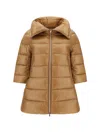 Herno Quilted Hooded Jacket Drawstring Detail In Cammello