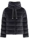 Herno Velvet Quilted Drawstring High Collar Jacket In Black