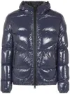 Herno Hooded Quilted Jacket Shiny Finish In Blue