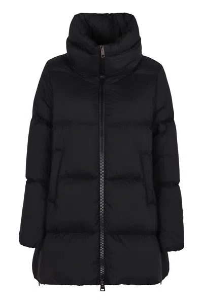 Herno Boxy Black Down Jacket With Padded Collar And Quilted Design In Blue