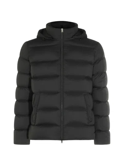Herno Black Puffer Jacket With Horizontal Quilted Padding And Detachable Hood