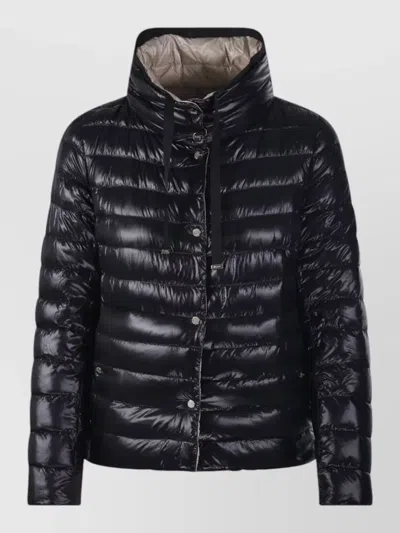 Herno Reversible Ultra-light Nylon Down Jacket With Funnel Neck In Black