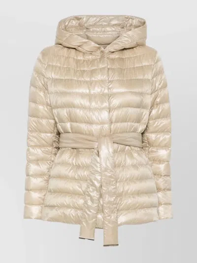 Herno Down Jacket Hooded Waist Belted In Neutral
