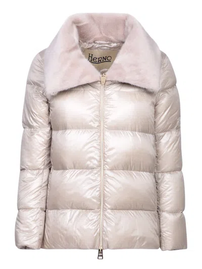 HERNO DOWN JACKET IN NYLON AND ECO-FUR