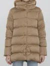 Herno Down Jacket In Nylon And Eco-fur In Beige