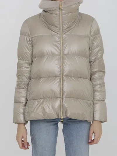 Herno Down Jacket In Nylon And Eco-fur In White