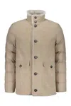 Herno Down Jacket In Nylon And Lamb Shearling In Beige