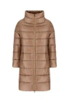 Herno Quilted Down Long Jacket In Tan