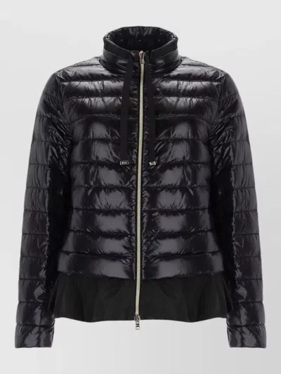 Herno Down Jacket Ruffle Hem Drawstring Collar In Black