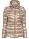 Herno Faux Fur-collar Belted Puffer Jacket In Tortora