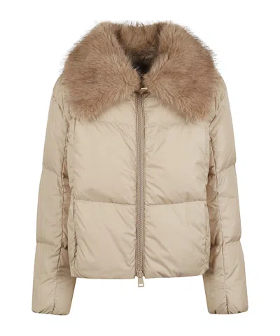 Herno Down Jacket With A Fur Collar In Animal Print