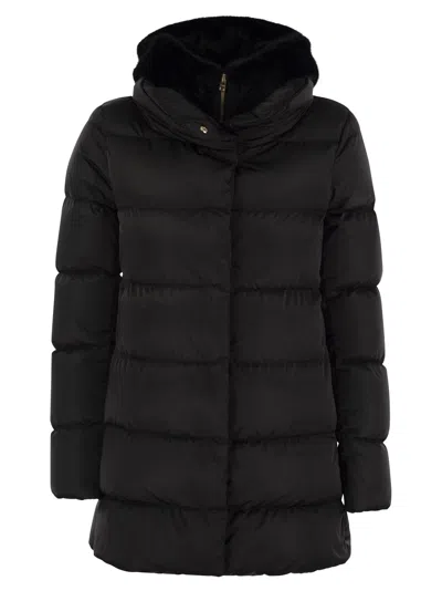 Herno Down Jacket With Bib And Cruelty-free Fur Hood In Black