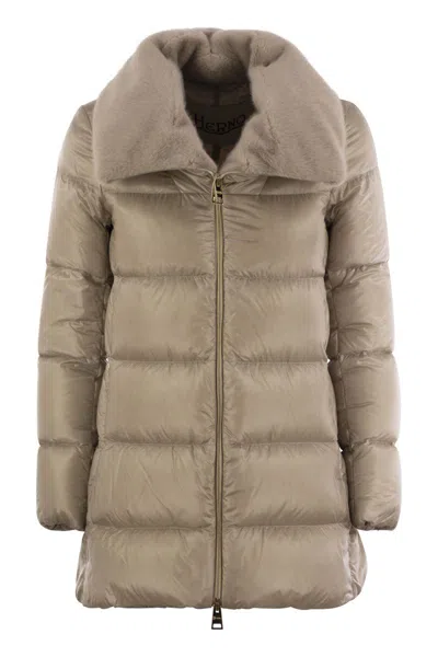 Herno Down Jacket With Cruelty Free Fur Details In Beige