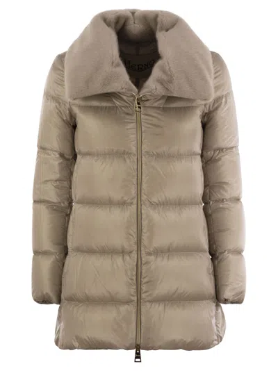 HERNO DOWN JACKET WITH CRUELTY-FREE FUR DETAILS