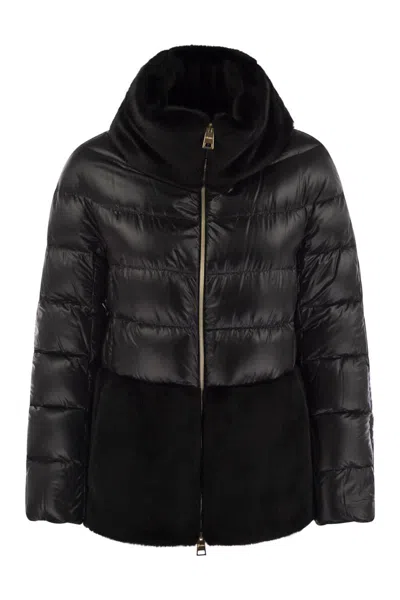 Herno Down Jacket With Cruelty-free Fur Details In Black