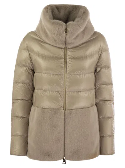 Herno Down Jacket With Cruelty-free Fur Details In Green