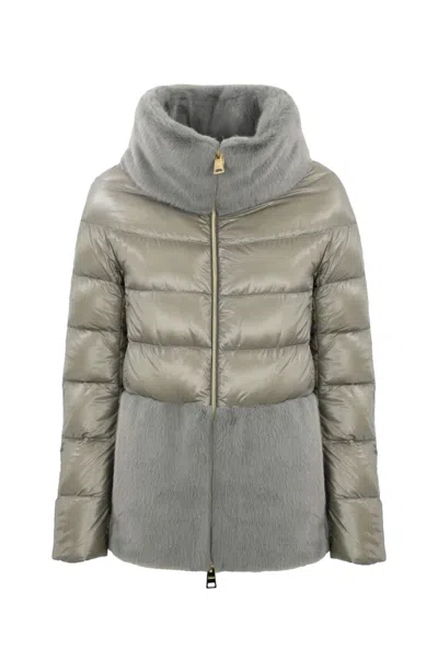 Herno Down Jacket With Ecological Fur In Grey