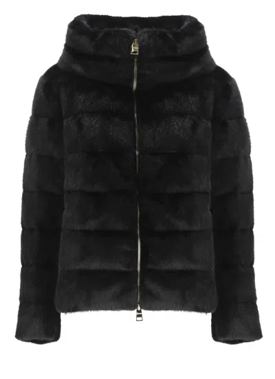 Herno Down Jacket With Faux Fur In Black