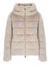 Herno Cropped Beige Coat With Horizontal Quilted Pattern And High Collar In Pink