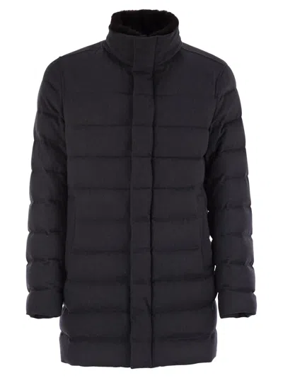Herno Down Jacket With Fur Collar In Blue