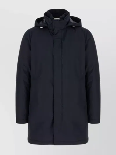 Herno Down Jacket With Hood And Front Pockets In Blue
