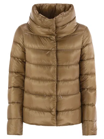 Herno Down Jacket With Ring Collar In Camel