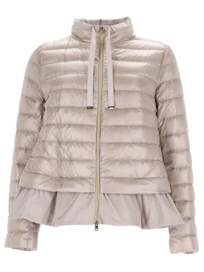 Herno Down Jacket With Ruffles In Neutral