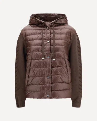 Herno Down Jacket With Wool Sleeves In Brown