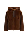 Herno Faux Fur Drawstring Hooded Bomber Jacket In Brown