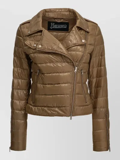Herno Down Short Parka Coat In Brown