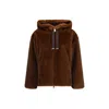 Herno Faux Fur Drawstring Hooded Bomber Jacket In Brown