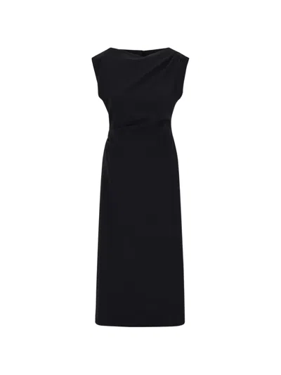 Herno Draped V-neck Midi Dress In Schwarz