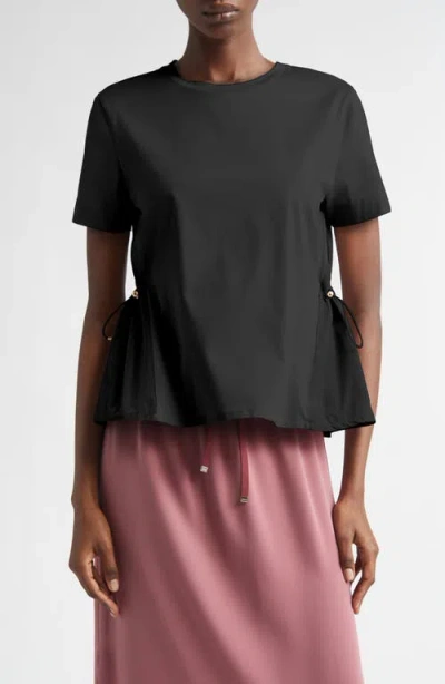 Herno Drawcord Detail Taffeta Panel Cotton T-shirt In Black