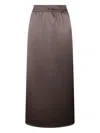 Herno Satin Finish Skirt With Elasticized Waist And Side Slits In Brown