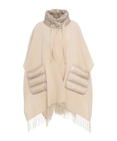 Herno Drawstring High Collar Cape In Neutral